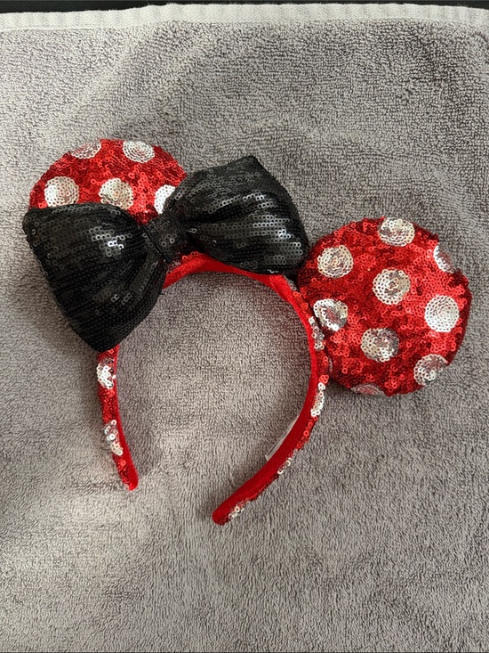 Disney Accessories - Disney Red Sequin Polka Dot Minnie Ear Headband with Black Bow